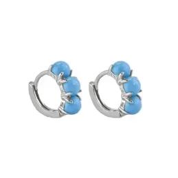 Aros Pendientes en Plata de Ley 925m con 10 mm. y tres bolas azules d