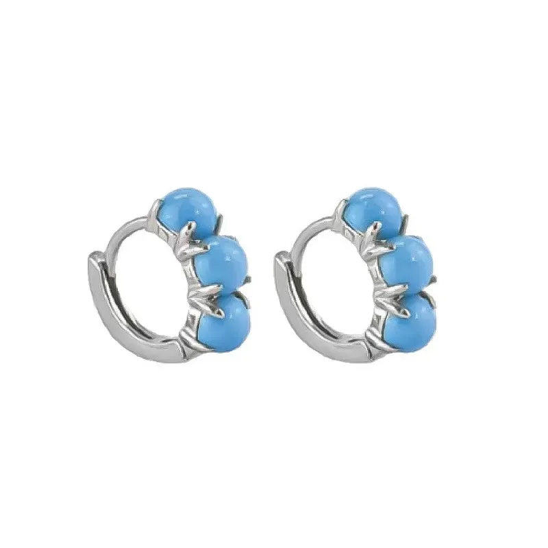 Aros Pendientes en Plata de Ley 925m con 10 mm. y tres bolas azules d