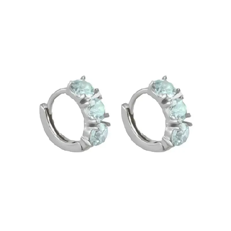 Aros Pendientes en Plata de Ley 925m con 10 mm. y tres circonitas azu