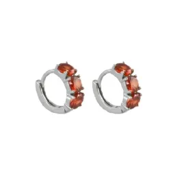 Aros Pendientes en Plata de Ley 925m con 10 mm. y tres circonitas roj