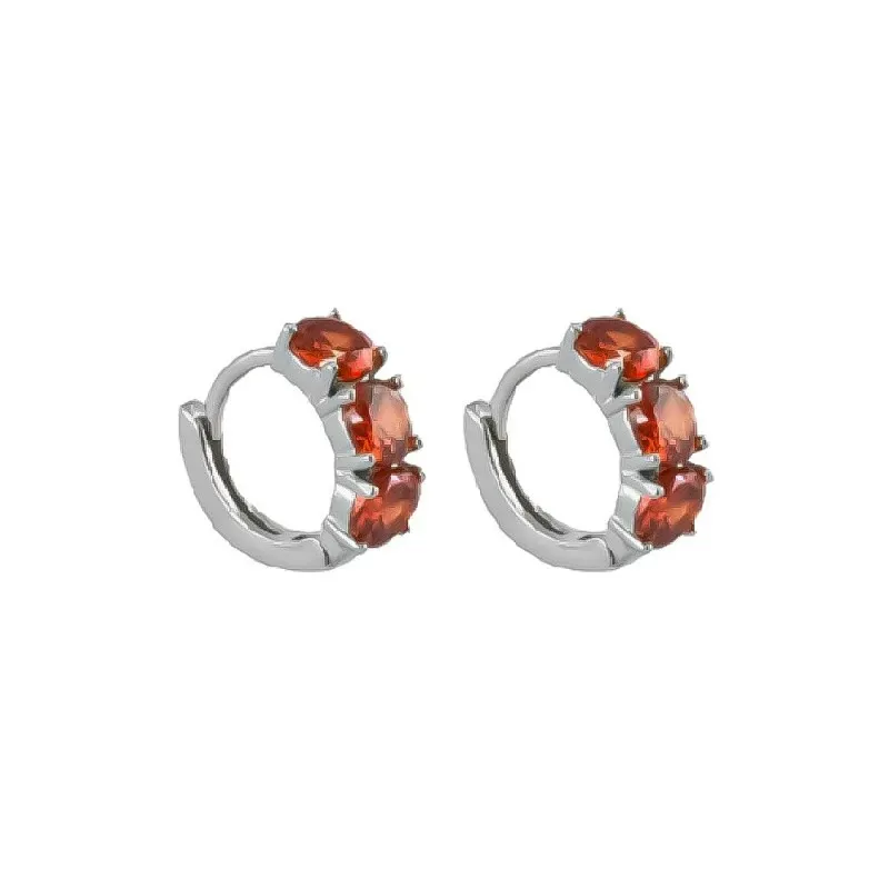 Aros Pendientes en Plata de Ley 925m con 10 mm. y tres circonitas roj