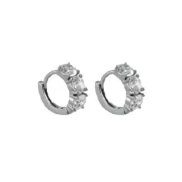 Aros Pendientes en Plata de Ley 925m con 10 mm. y tres circonitas de