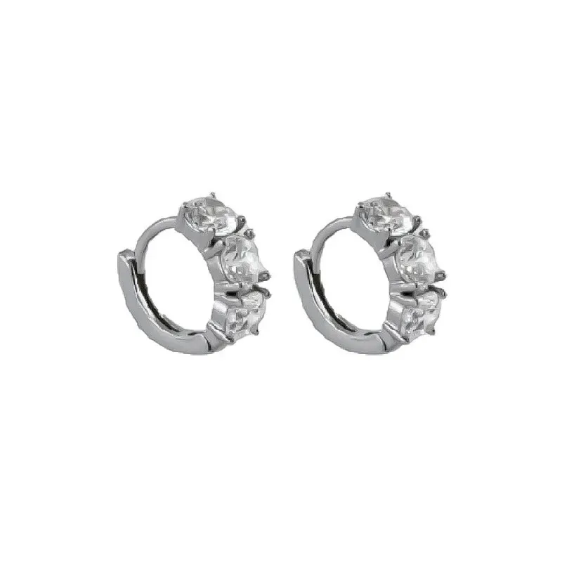 Aros Pendientes en Plata de Ley 925m con 10 mm. y tres circonitas de