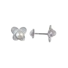 Pendientes Plata Ley 925m niña flor 7 mm. perla