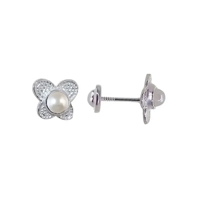 Pendientes Plata Ley 925m niña flor 7 mm. perla