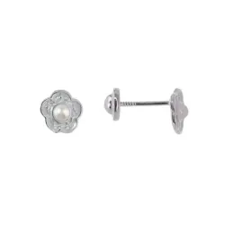 Pendientes Plata Ley 925m niña flor 6 mm. perla