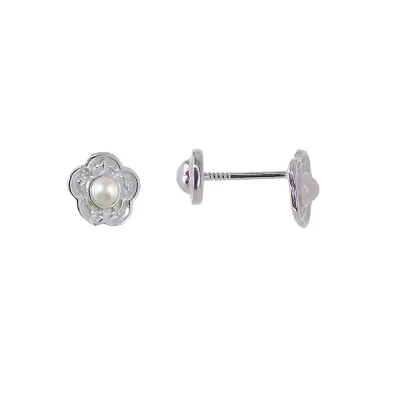 Pendientes Plata Ley 925m niña flor 6 mm. perla