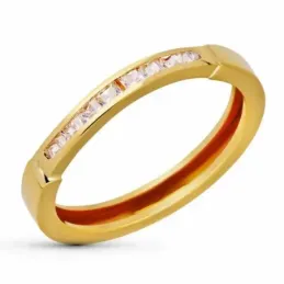 Sortija Oro 18k mujer centro cabeza banda circonitas ancho 3 mm.