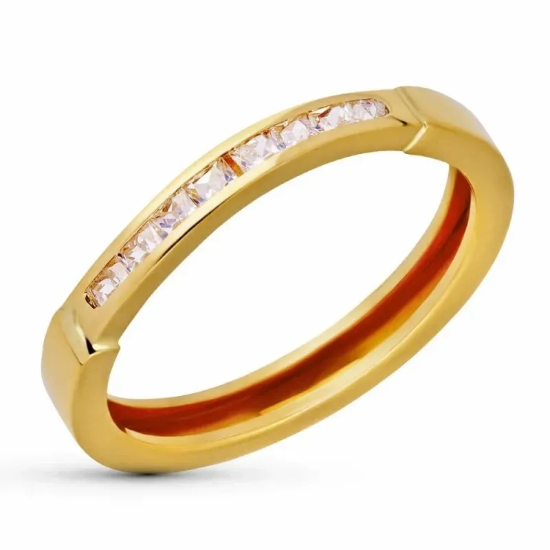 Sortija Oro 18k mujer centro cabeza banda circonitas ancho 3 mm.