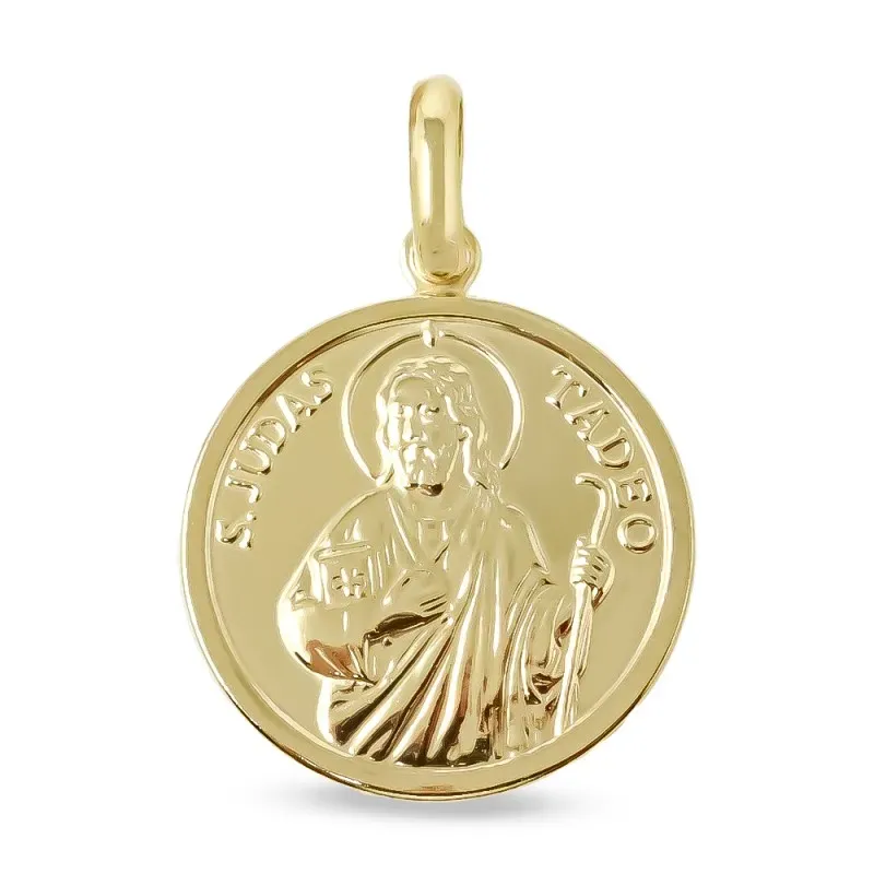 San Judas Tadeo Medalla Plata de Ley 925m maciza chapada oro 25 mm..