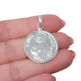 San Judas Tadeo Medalla en Plata Ley 925m maciza con 25 mm. brillo. G