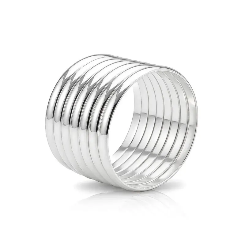 Pulsera aro plata Ley 925m semanario liso 7 aros 6mm. [AB1051]