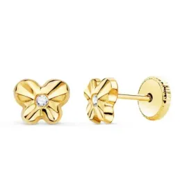Pendientes Oro 18k niña 6.5 mm. forma mariposa detalle circonita