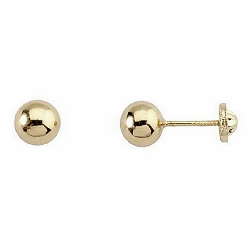 Pendientes oro 9k bola lisa 6mm. cierre tornillo [7207]
