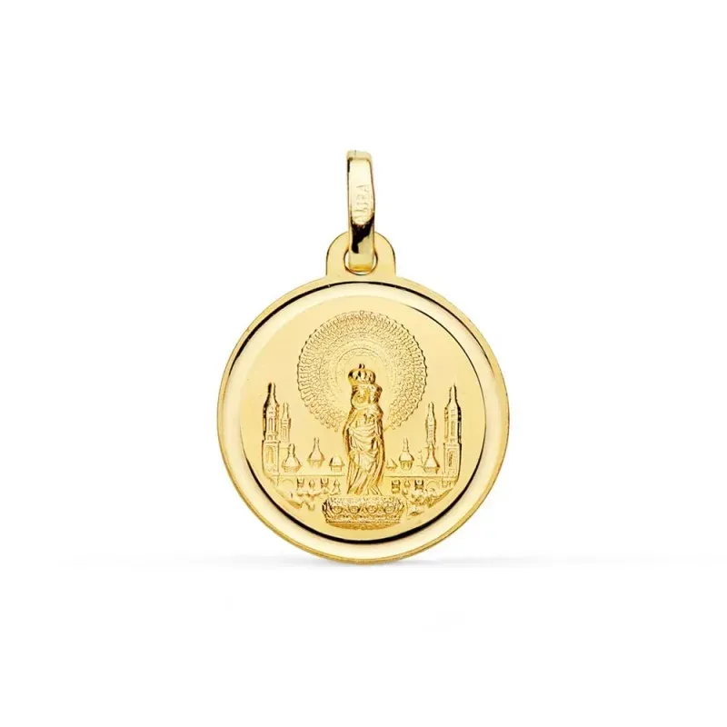 Medalla oro 18k Virgen del Pilar 18mm. bisel [7579]