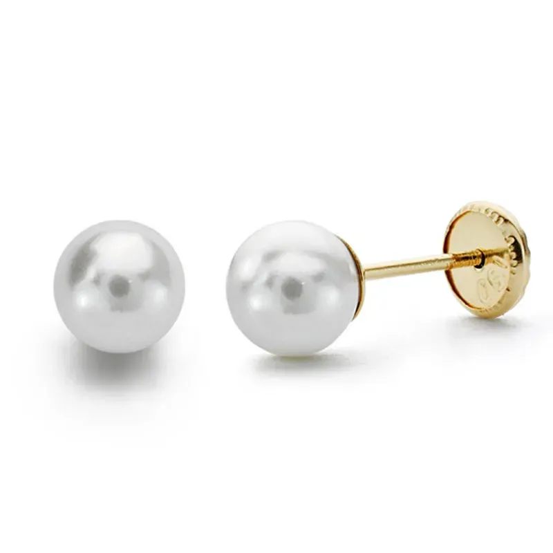 Pendientes oro 18k perla 5mm. [AA0082]