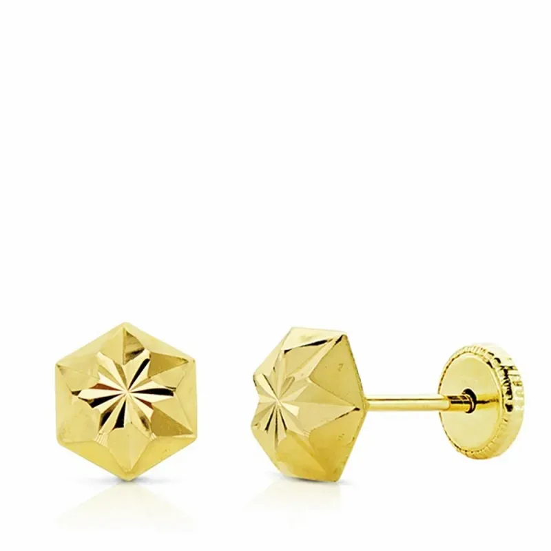Pendientes oro 18k estrella tallados 6mm.  [AA1948]