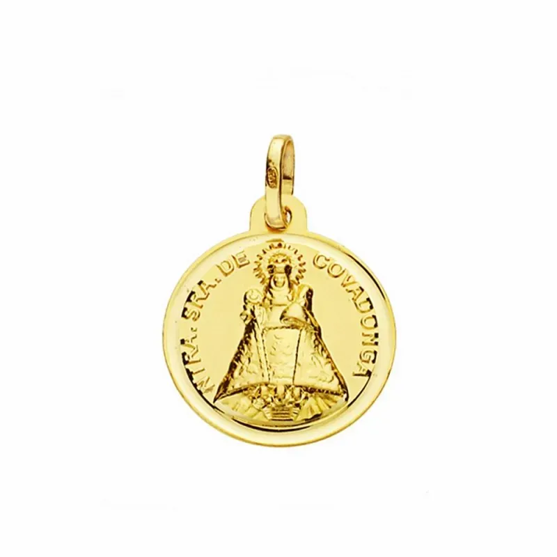 Medalla oro 18k Virgen de Covadonga 16mm. lisa bisel [AA2577GR]