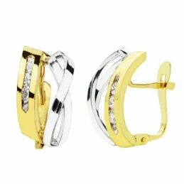 Pendientes oro 18k bicolor 16mm. bandas circonitas [AA2187]