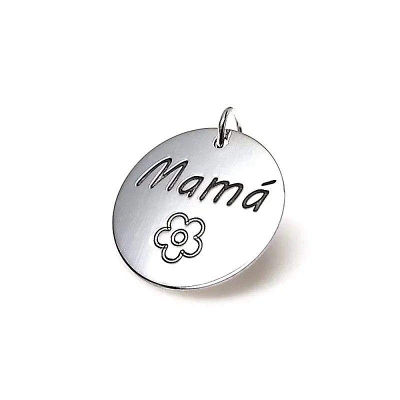 Colgante plata ley 925m 21mm. disco flor MAMÁ [AA7835]