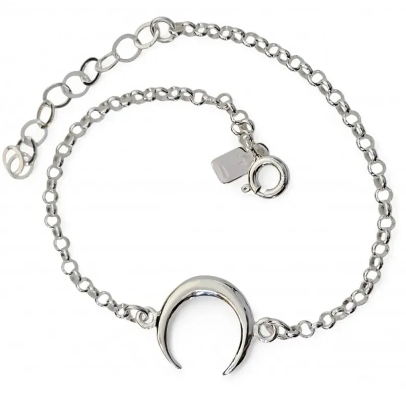 Pulsera plata Ley 925m 18cm. motivo luna cadena rolo [AB6205]