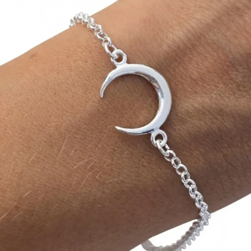 Pulsera plata Ley 925m 18cm. motivo luna cadena rolo [AB6205]