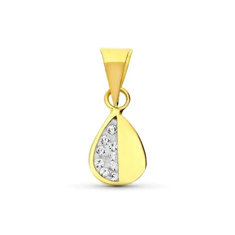 Colgante oro 18k niña 10 mm. hoja circonitas combinadas lisas