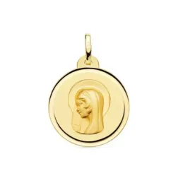 Virgen María medalla oro 18k Primera Comunión 16 mm. lisa detalle bis
