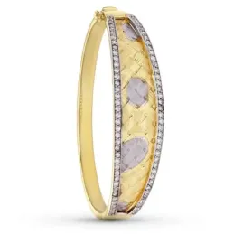 Pulsera Oro 18k bicolor circonitas brillo mate brazalete rígido