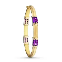 Pulsera Oro 18k brazalete rígido circonitas moradas