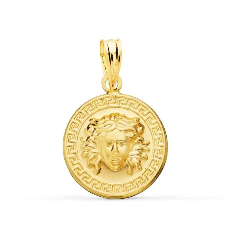 Colgante Oro 18k Gorgona 15 mm. cenefa greca matizada