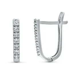 Pendientes Oro Blanco 18k mujer barra vertical circonitas
