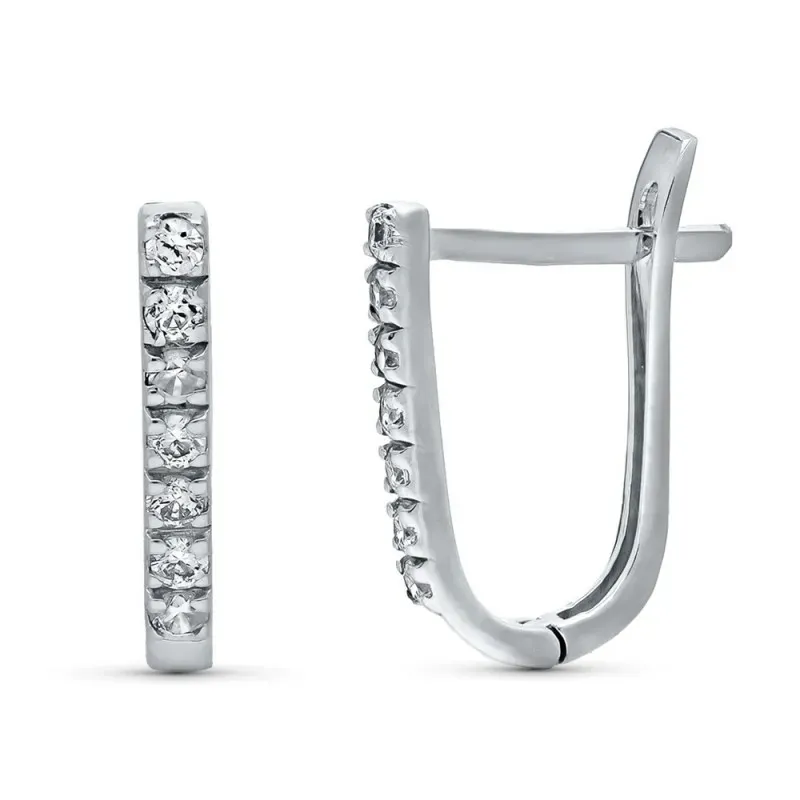 Pendientes Oro Blanco 18k mujer barra vertical circonitas