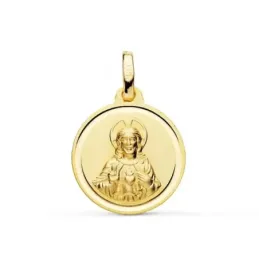 Corazón de Jesús Medalla en Oro de 9k con 16 mm. bisel liso