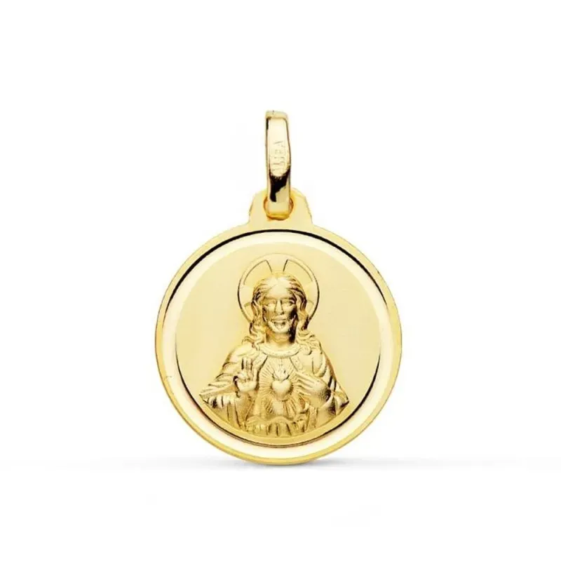Corazón de Jesús Medalla en Oro de 9k con 16 mm. bisel liso