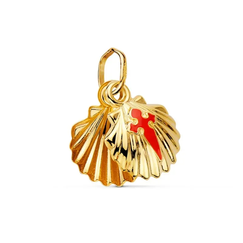 Colgante oro 18k concha cruz santiago doble 10mm. [AA2001]