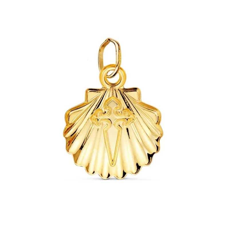Colgante oro 18k concha cruz santiago simple 14mm. [AA2002]