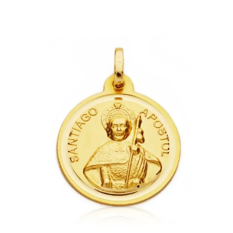 Santiago Apóstol medalla oro 18k unisex 22 mm. Redonda bisel liso