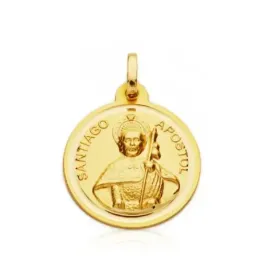 Santiago Apóstol medalla oro 18k unisex 22 mm. Redonda bisel liso