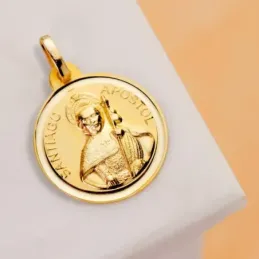 Santiago Apóstol medalla oro 18k unisex 18 mm. bisel liso brillo