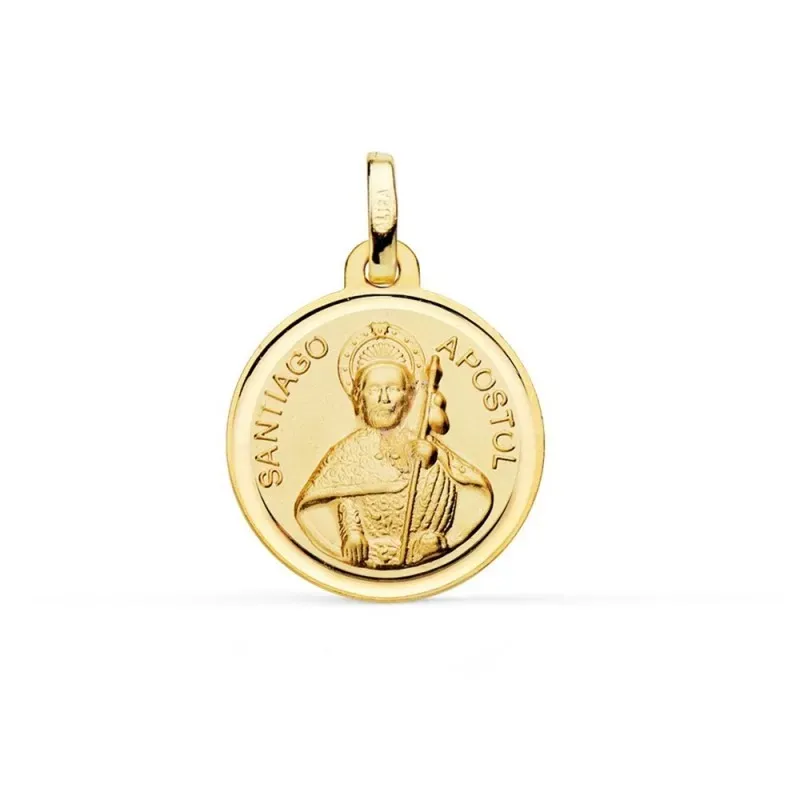 Santiago Apóstol medalla oro 18k unisex 18 mm. bisel liso brillo