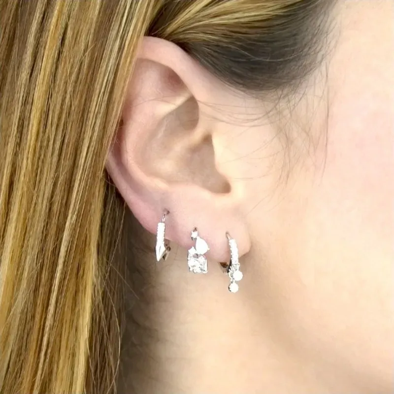 Aros Pendientes en Plata de Ley 925m de 12 mm. circonitas forma lágri