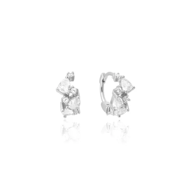 Aros Pendientes en Plata de Ley 925m de 12 mm. circonitas forma lágri