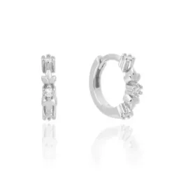 Aros Pendientes en Plata de Ley 925m de 12 mm. con tres circonitas