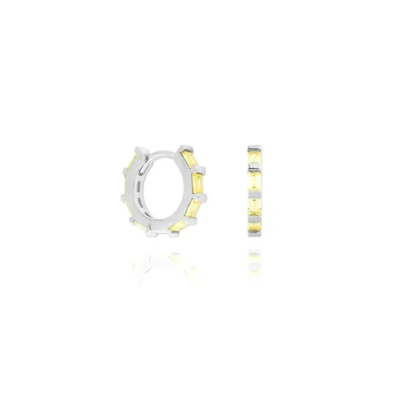 Aros Pendientes en Plata de Ley 925m de 14 mm. y circonitas rectangul