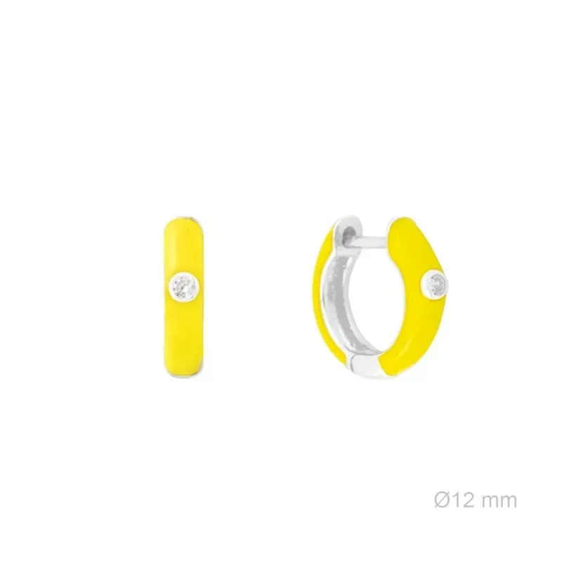 Aros Pendientes en Plata de Ley 925m de 12 mm. esmaltados amarillo ci