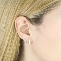 Aros Pendientes en Plata de Ley 925m de 12 mm. esmaltados azul circon