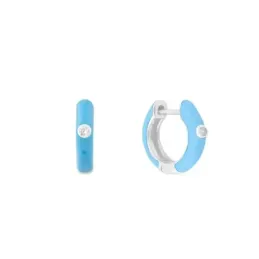 Aros Pendientes en Plata de Ley 925m de 12 mm. esmaltados azul circon