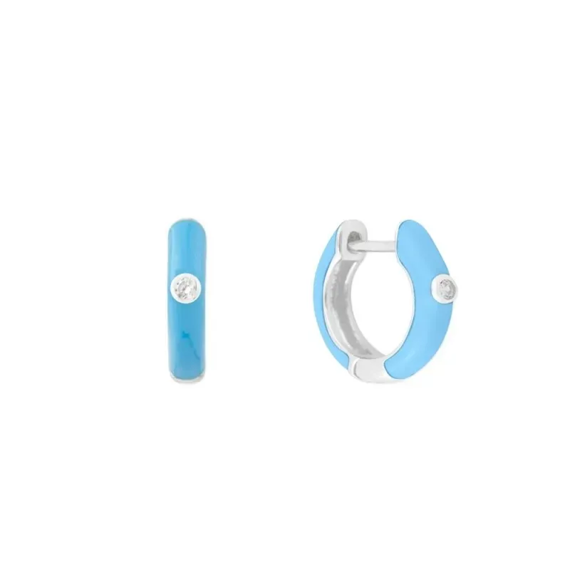 Aros Pendientes en Plata de Ley 925m de 12 mm. esmaltados azul circon