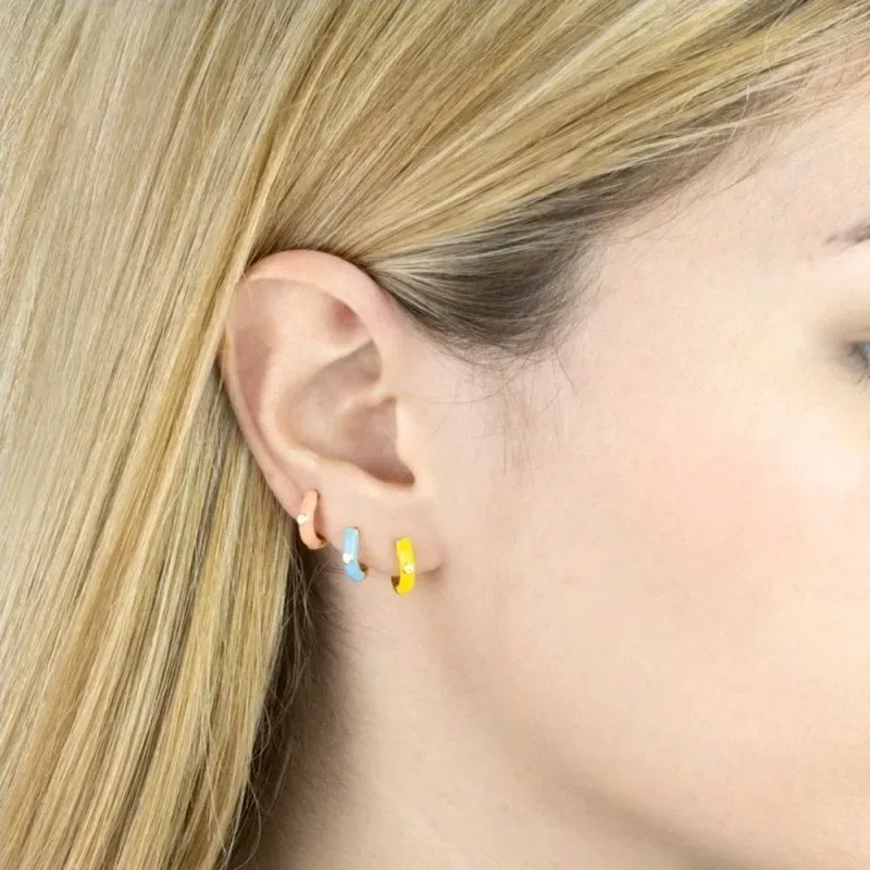 Aros Pendientes en Plata de Ley 925m chapados en oro con 12 mm. esmal
